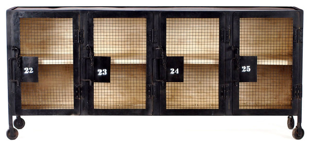 Bronx Industrial Tool Locker Console, Black With White Interior
