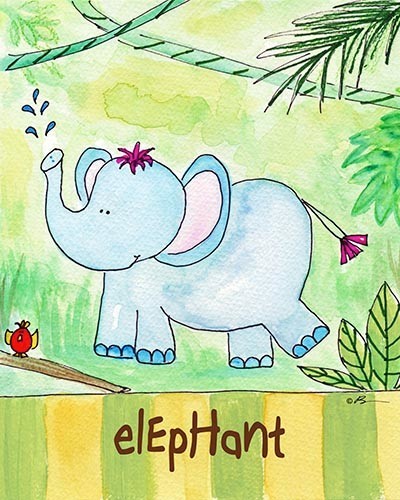 Jungle Boogie - Elephant, Ready To Hang Canvas Kid's Wall Decor, 11 X 14