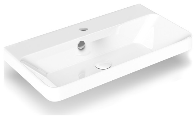 Luxury 70 WG Bathroom Sink in Glossy White, 1 Faucet Hole