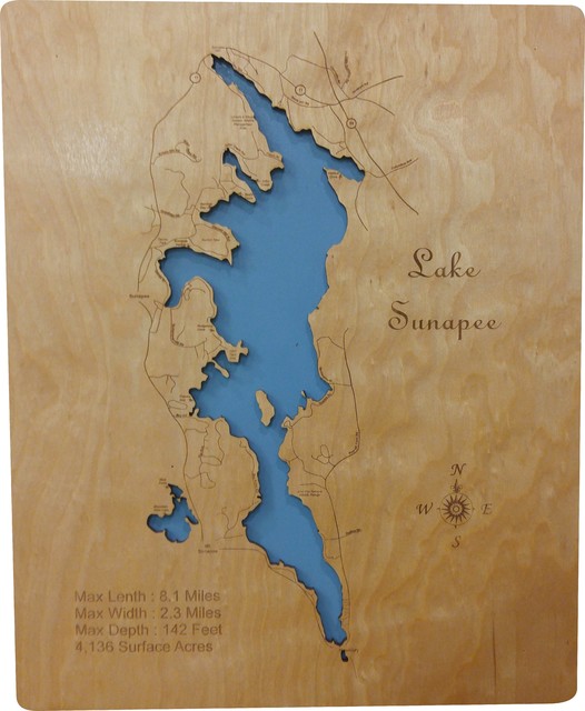 Lake Sunapee, New HampshireWood Lake Map, Small Contemporary Wall
