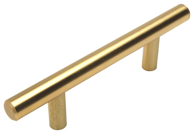 European Style Brushed Brass Bar Pulls, 3" Hole Centers