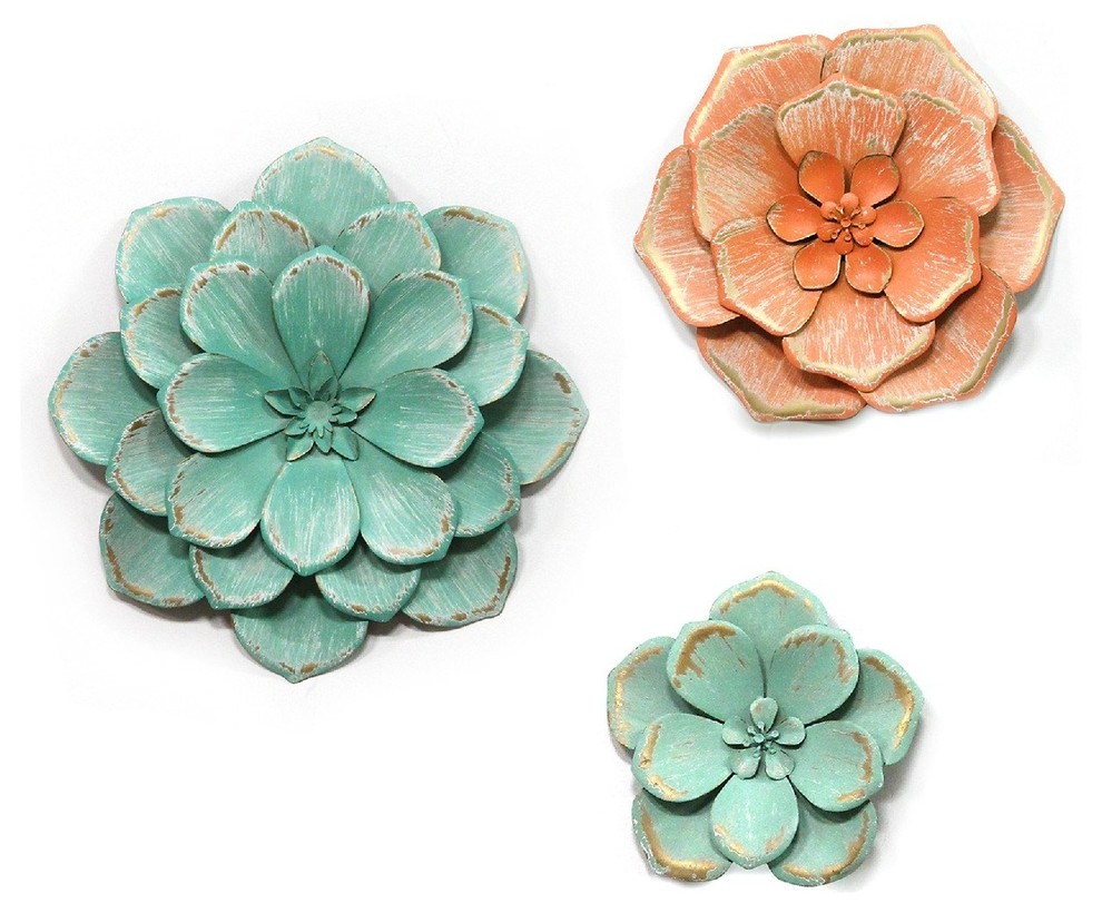 Stratton Home Decor Set of 3 Stunning Tricolor Metal Flowers