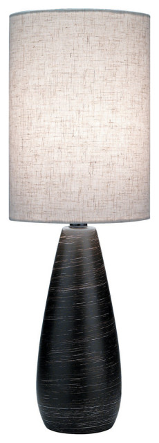 Quatro Mini Table Lamp in Brushed Dark Bronze Linen Shade E27 A 40W