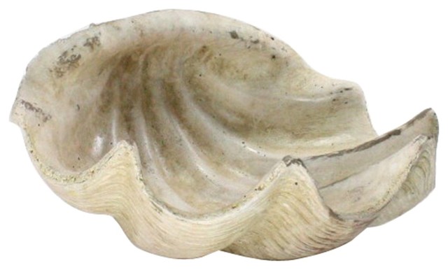 Cast Cement Clam Sea Shell Sculpture, Planter Outdoor Coastal