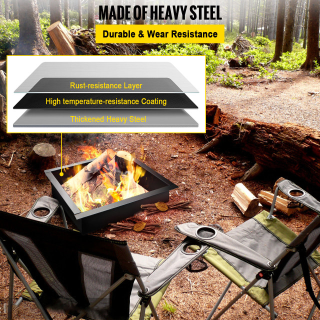 36-Inch Square Steel Fire Ring - Portable Outdoor Fire Pit For Backyard, Camping, Beach