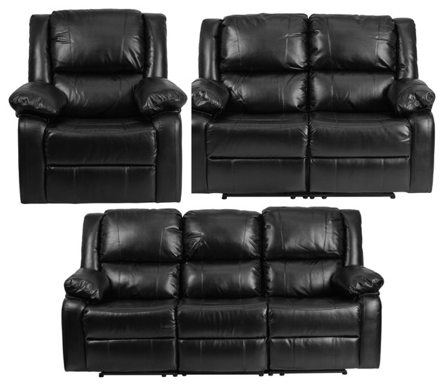 Harmony Series Black Leather Reclining Sofa Set Contemporary