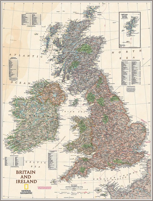 Executive Britain and Ireland Map Wall Mural, Self-Adhesive Wallpaper