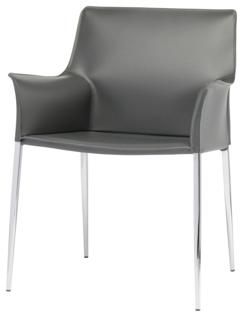 Colter Leather Dining Armchair, Gray
