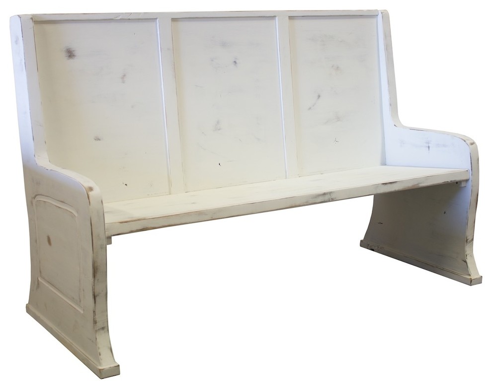 White Distressed Aged Parish Church Pew Farmhouse Accent And