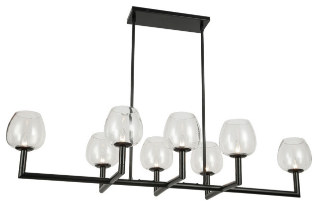 8-Light Contemporary Lantern Chandelier Nora, Matte Black With Clear Glass
