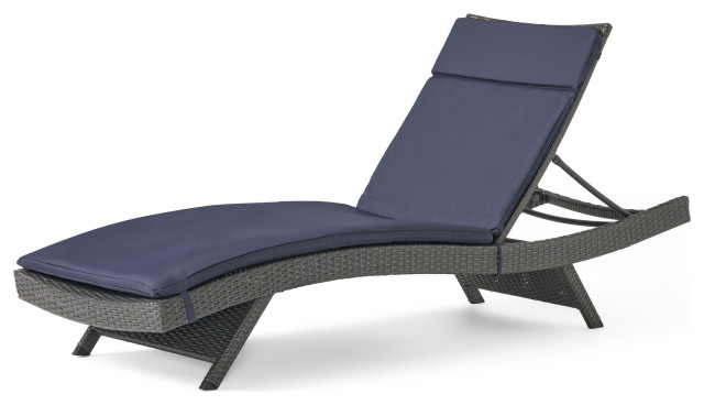GDF Studio Nassau Outdoor Gray Wicker Chaise Lounge, Navy Blue Cushion -  Tropical - Outdoor Chaise Lounges - by GDFStudio | Houzz