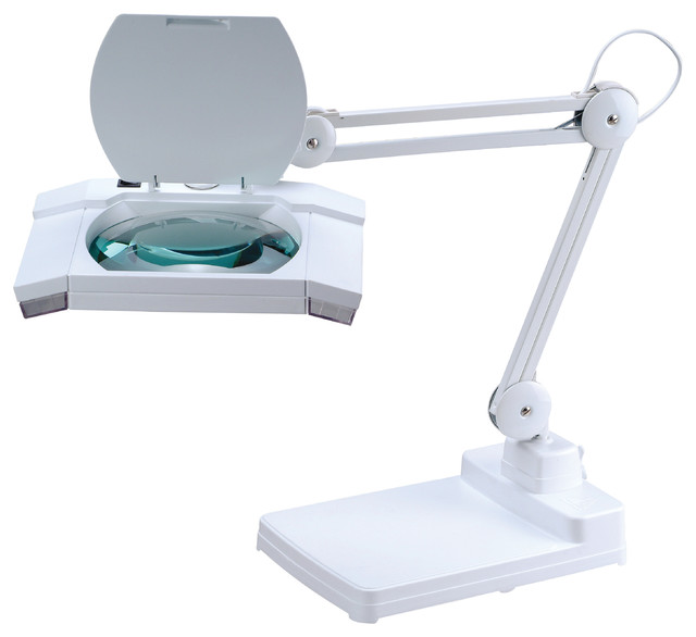 31" HeavyDuty White Fluorescent Magnifying Table Lamp, 31"H