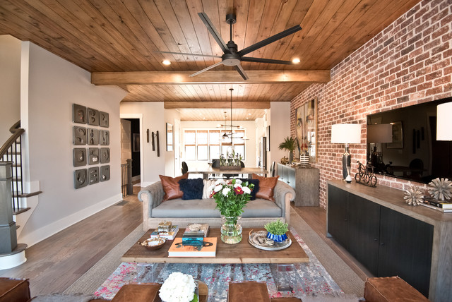 Exposed Brick Living Room Industrial Wohnbereich