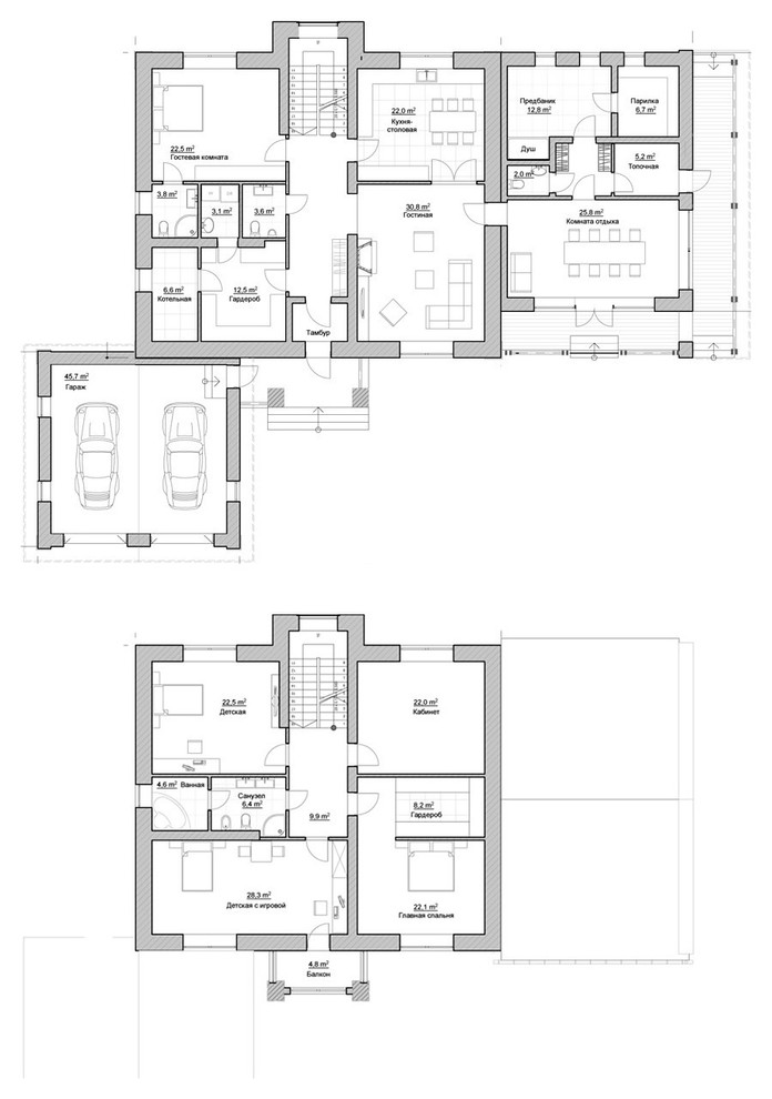 Индивидуальный жилой дом 300 м2 с пристроенным банным комплексом и гаражом