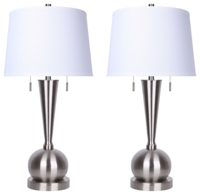 30" Brushed Nickel Table Lamp With USB Port in Base, Set of 2