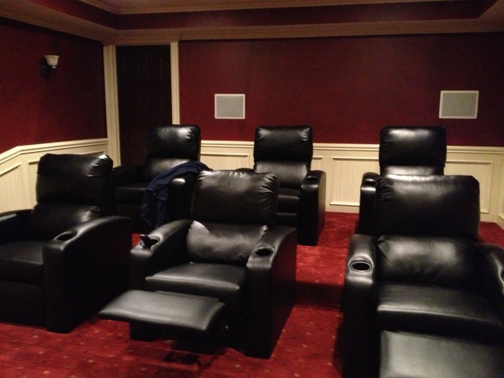 Inspiration for a modern home theatre in Detroit.