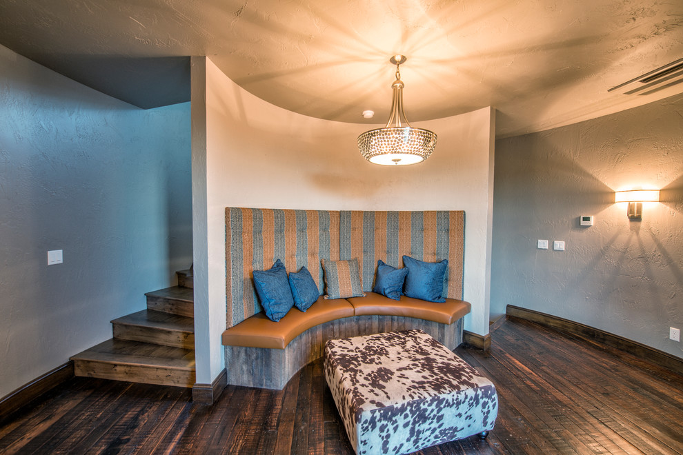 Example of a large transitional dark wood floor hallway design with beige walls