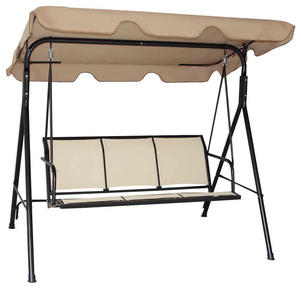 Costway 3 Person Outdoor Patio Swing Canopy Awning Yard Furniture Hammock Steel Contemporary Hammocks And Swing Chairs By Goplus Corp