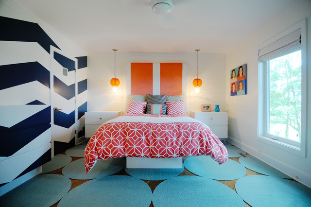 Chevron Wall, Matching Nightstands and Platform Bed contemporary-bedroom
