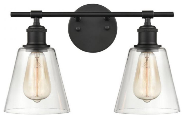 Scone Vanity Light, 2-Light, Matte Black, Metal, Clear Glass Shade, 16 ...