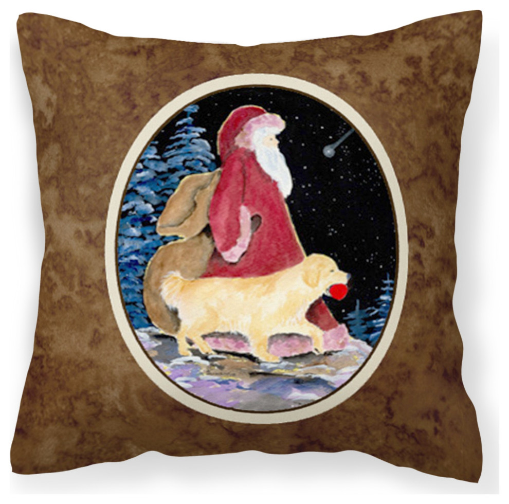 Ss8973Pw1414 Santa Claus With Golden Retriever Fabric Pillow