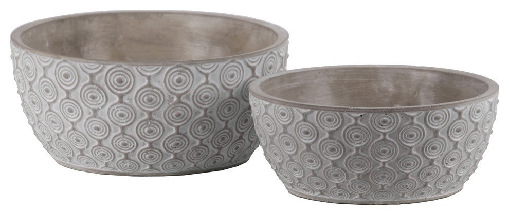 Painted Embossed Circle Low Pots, 2-Piece Set, Washed Gray