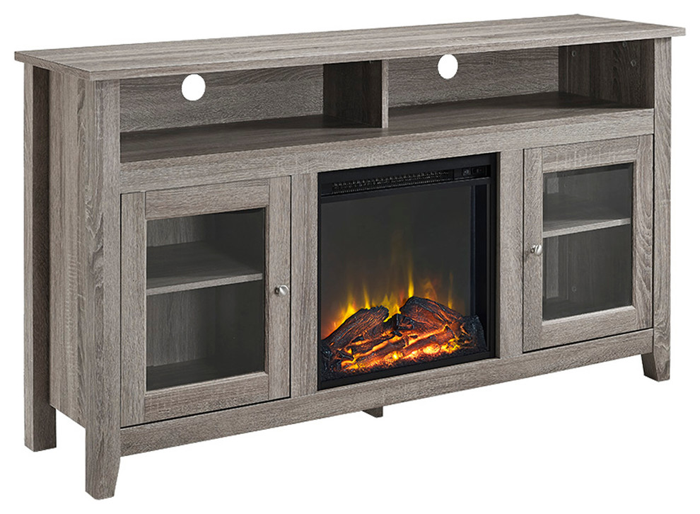 IN STOCK: 58" Wood Highboy Fireplace TV Stand - Industrial
