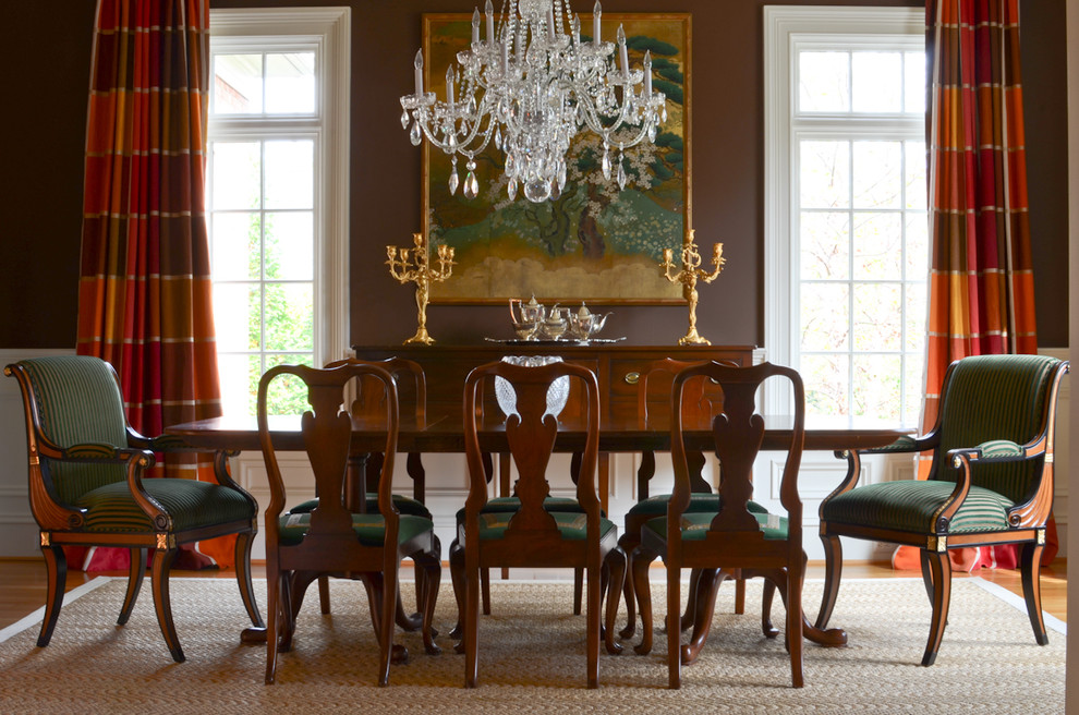 Inspiration for a traditional dining room in Richmond with brown walls.