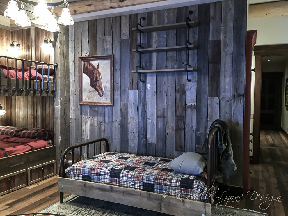 Home design - bedroom rustic gender-neutral medium tone wood floor home design idea in Calgary