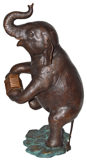 Circus Elephant Dance and Play the Accordion Bronze Statue - 13" x 11" x 22"H