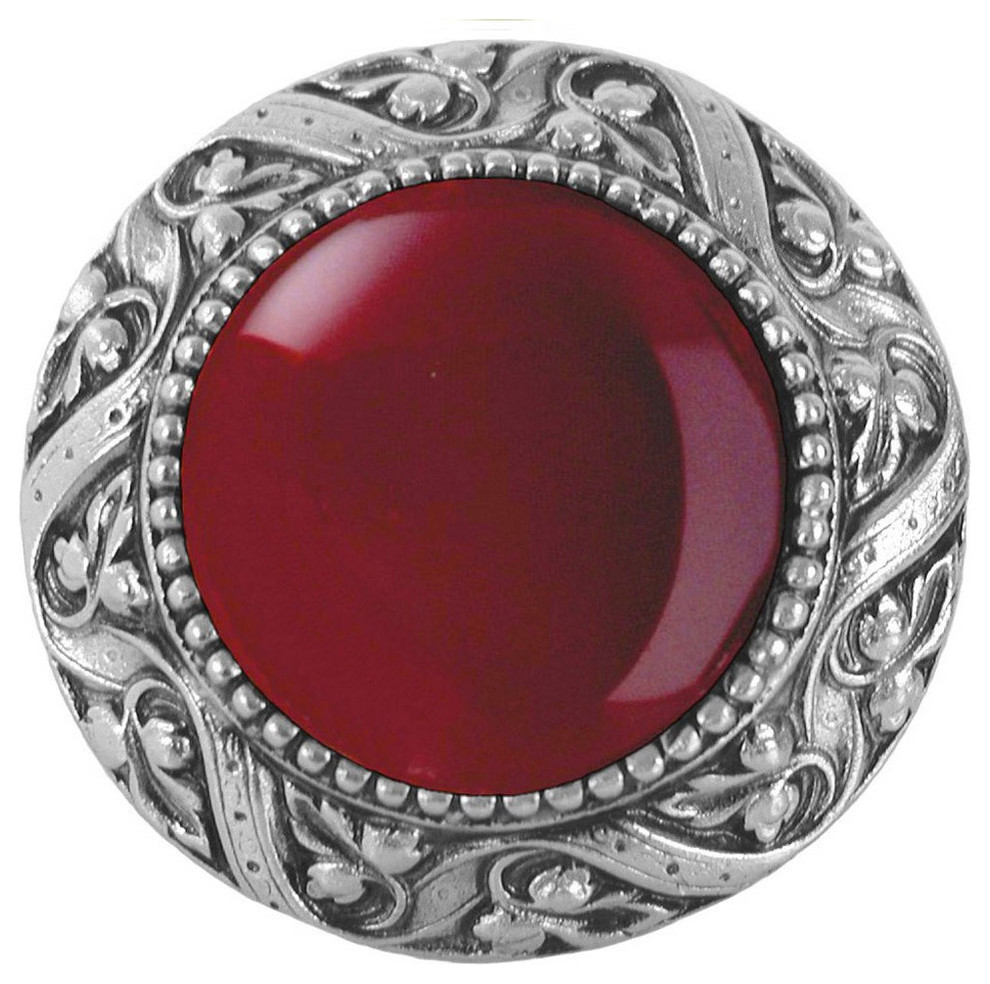 Victorian Knob, Antique-Style Pewter With Red Carnelian