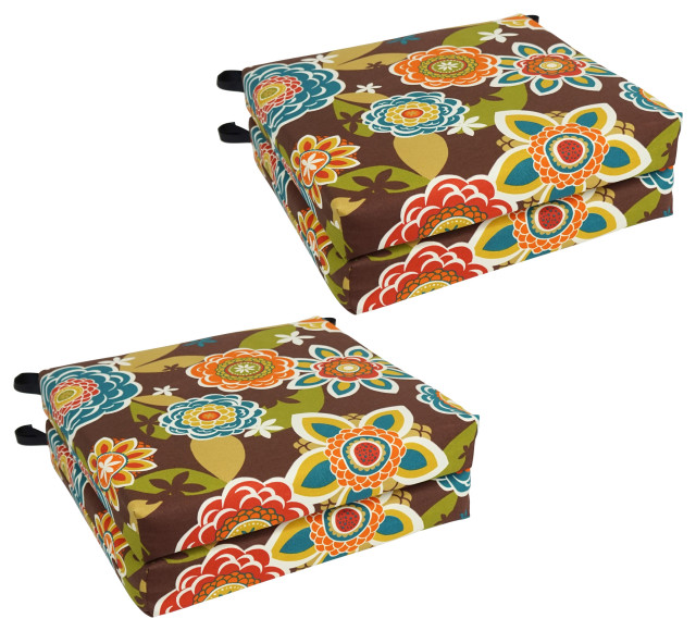 20"X19" Patterned Outdoor Polyester Chair Cushions, Set of 4, Annie