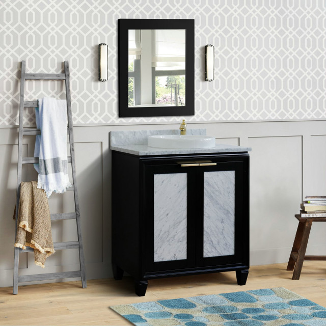 31" Single Sink Vanity, Black Finish With White Carrara Marble With ...