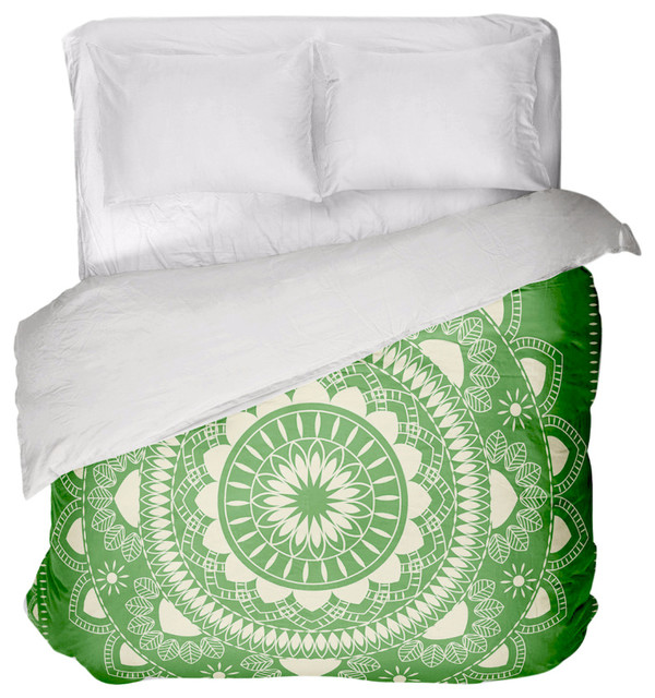 Boho Indian Mandala Duvet Cover Green, Queen