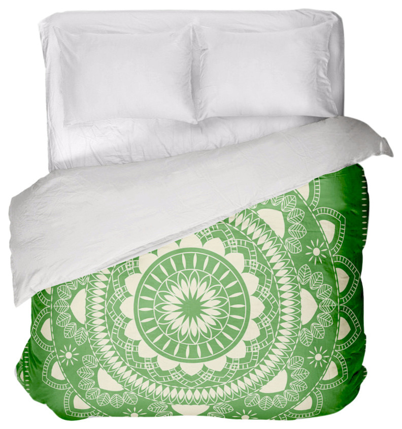 Boho Indian Mandala Duvet Cover Green, Queen