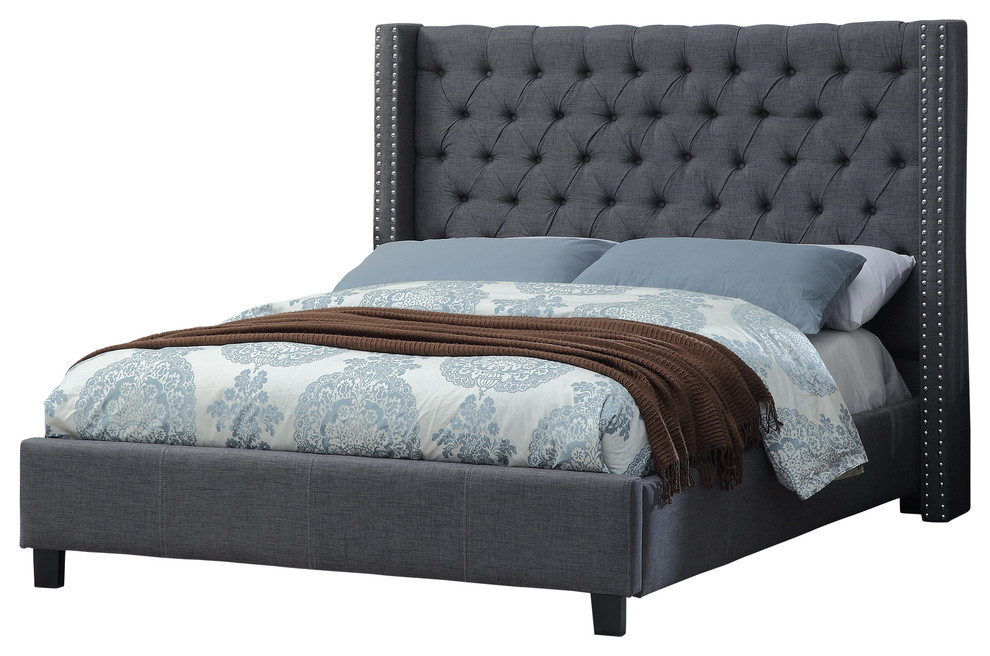 Ashton Linen Bed, Gray, Queen