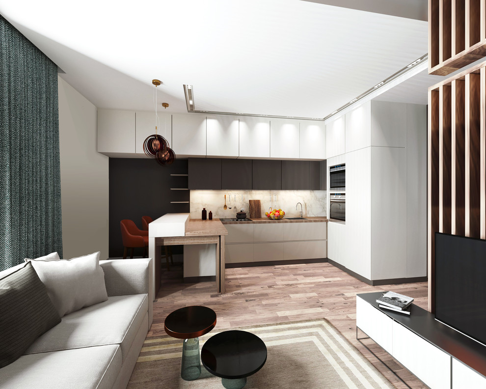 Интерьер объединенных кухни и гостиной. Вариант 2