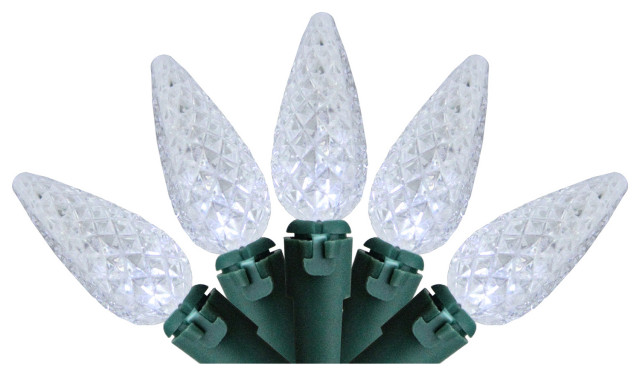 200-Count Pure White LED Faceted C6 Christmas Lights 66.25 ft Green ...