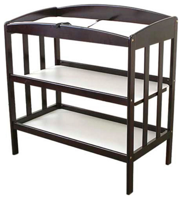 Benzara Wooden Changing Table with 2 Shelves and Slatted Sides, Cherry Brown Transitional