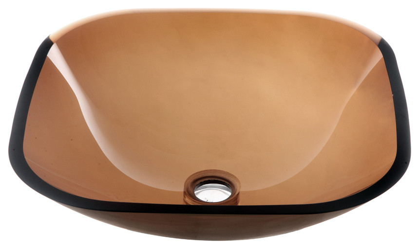 Dawn Tempered Glass Vessel Sink-Square Shape, Brown Glass