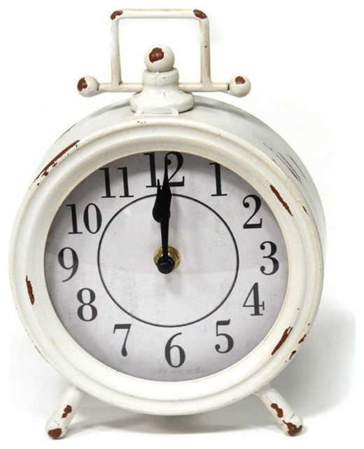 Stratton Home Decor Dorothy Vintage Metal Table Clock in White French Country Desk And