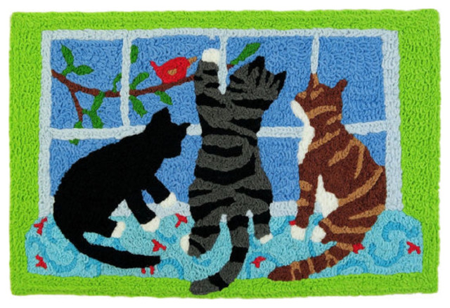 Playful Kitty Cats Catch the Pretty Bird 30 x 20 Inches Accent Throw Rug
