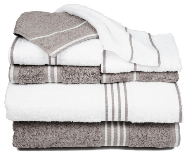 Lavish Home Rio 8-Piece Cotton Towel Set, White & Silver