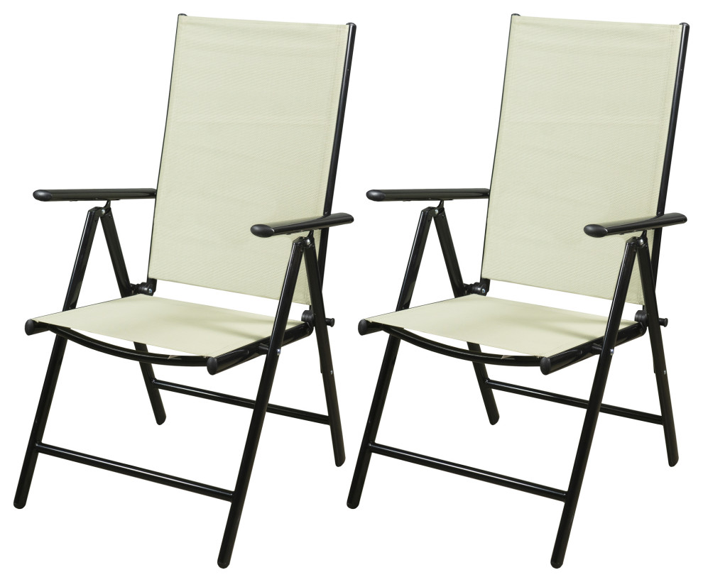 Garden Elements Outdoor Aluminum Reclining Patio Chair, Khaki (Pack of