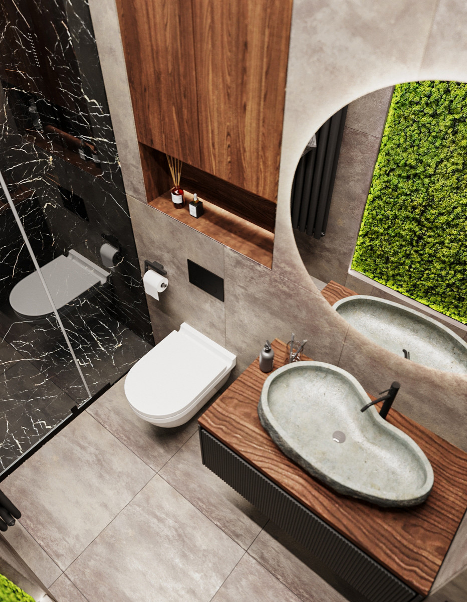 Современные оттенки серого и уютного дерева)