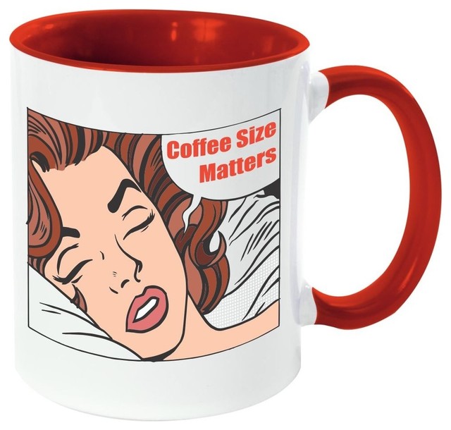 Coffee Size Matters, Colored Handle And Inside 11oz Mug Midcentury