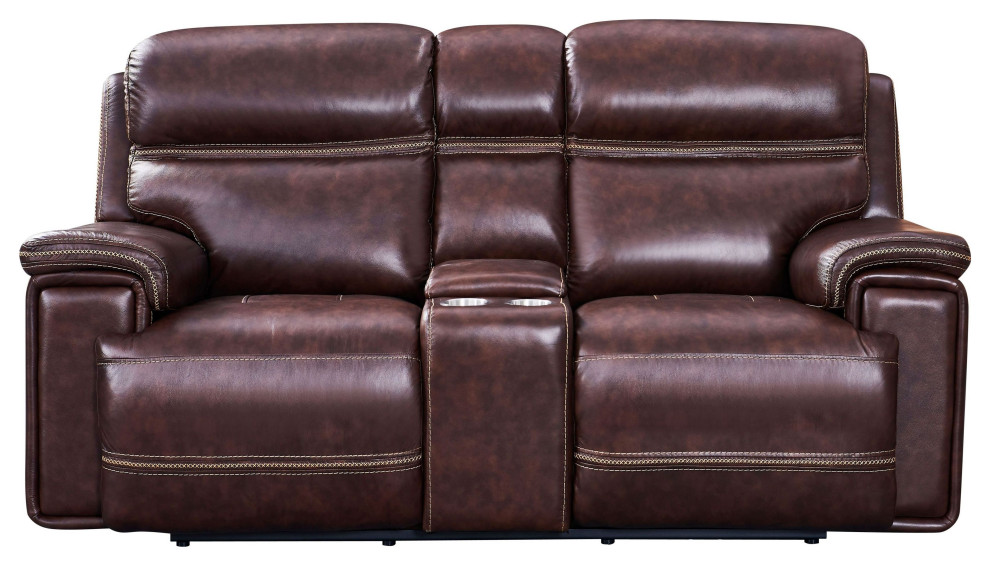 Gaston Top Grain Leather Contemporary Dual Power Recliner Loveseat