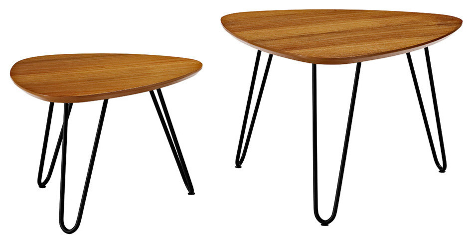 Hairpin Leg Wood Nesting Coffee Table Set, Walnut