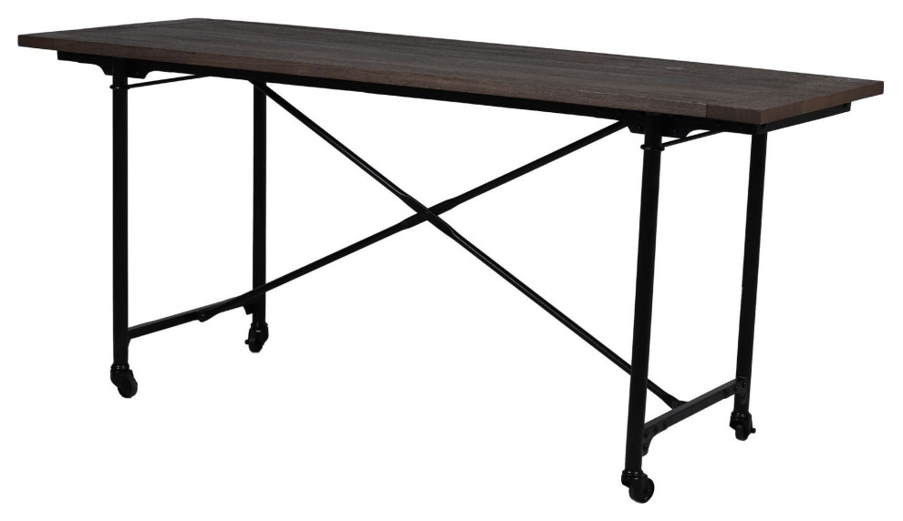 Conway 66"Industrial Wheeled Trestle Table Mango Wood and Metal