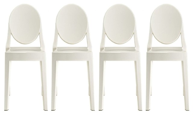 Modern Victoria Dining Chair Polycarbonate Plastic In White Set Of 4